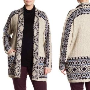 Belle by Belldini Open Knit Cardigan Sweater Tribal Aztec Print Small